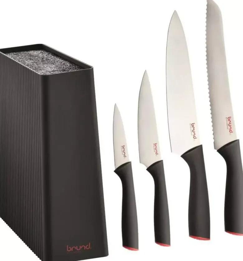 Brund by Scanpan knivblok m. knive 5 dele.