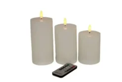 Conzept LED Bloklys 3D flamme opladelig chip 3 stk med remote