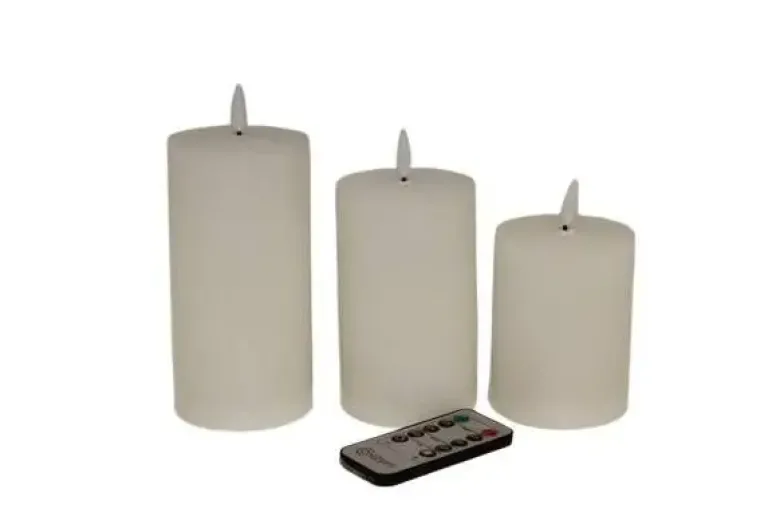 Conzept LED Bloklys 3D flamme opladelig chip 3 stk med remote