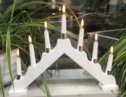 Conzept trappestage træ 3D flamme med timer hvid