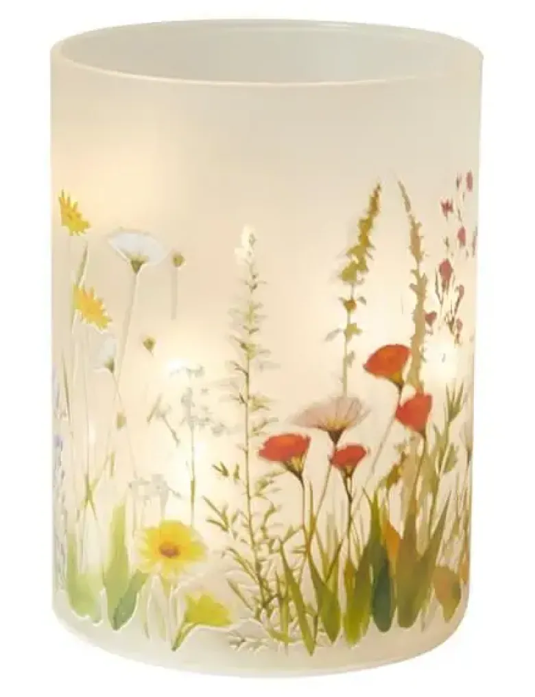 Da'core Cylinderglas med 10 LED flora rød/gul/hvid