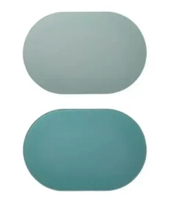 Da'core Dækkeserviet oval PU fake læder isblå/aqua vendbar