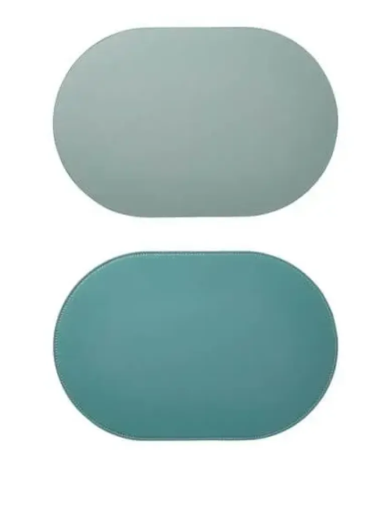 Da'core Dækkeserviet oval PU fake læder isblå/aqua vendbar