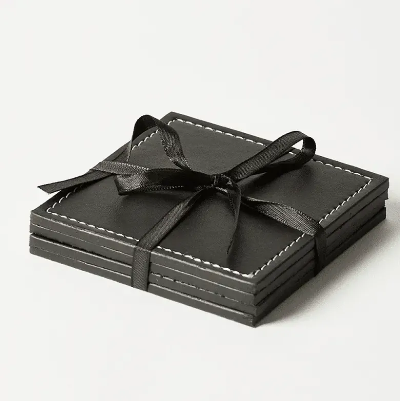 Da'Core Glasbrikker 10x10 cm Sort Læderlook – 4 stk