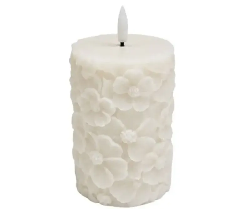 Da'core LED bloklys blomst H10 cm hvid