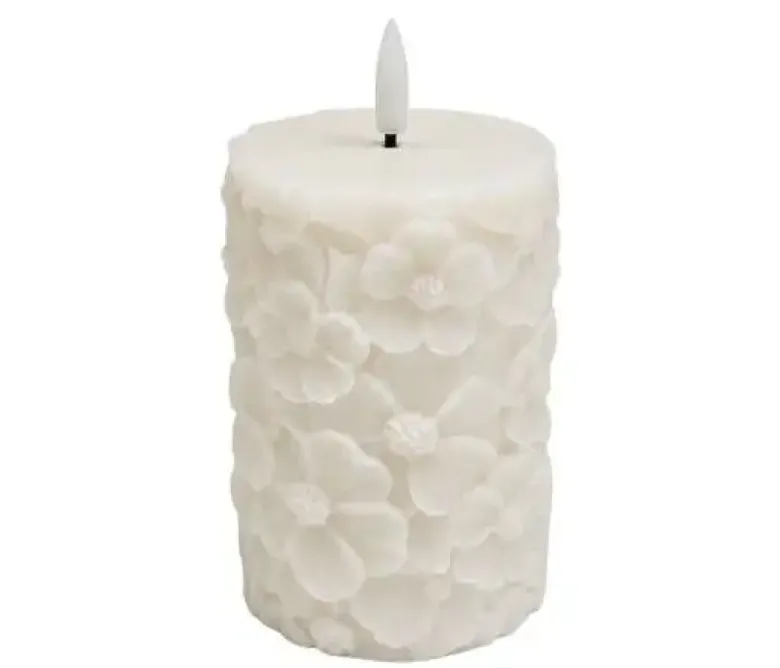 Da'core LED bloklys blomst H12,5 cm hvid