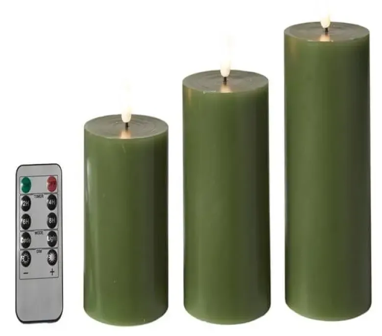 Da'core Led Bloklys flad top 3-pak Oliven grøn