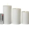 Da'Core LED bloklys flad top 3-pak D7,5x10/12,5/15 remote hvid