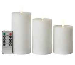 Da'Core LED bloklys flad top 3-pak D7,5x10/12,5/15 remote hvid