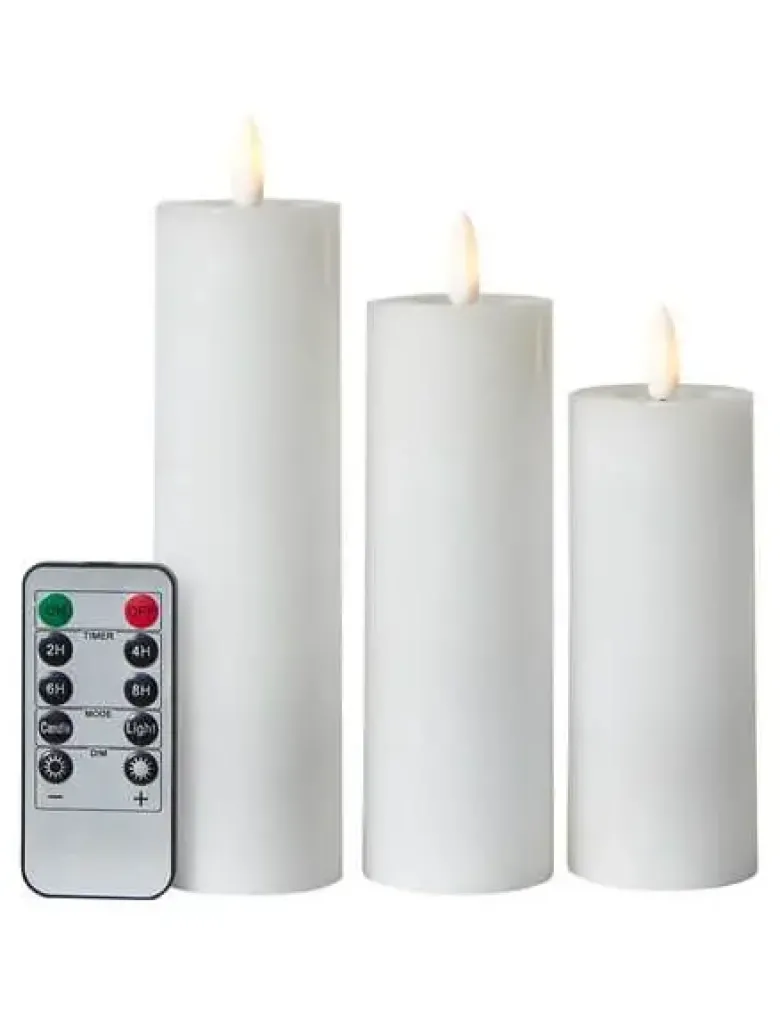 Da'core LED Bloklys med 3D flamme 3-pak hvid