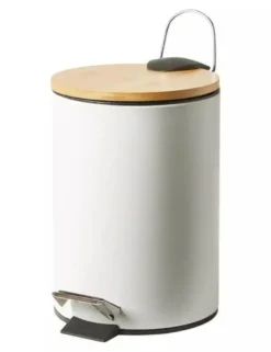 Da'core Pedalspand med bambuslåg H38 cm hvid