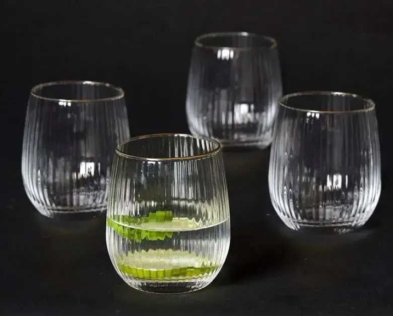 Da'core Vandglas Rillet med guldkant 35 cl. 4 stk