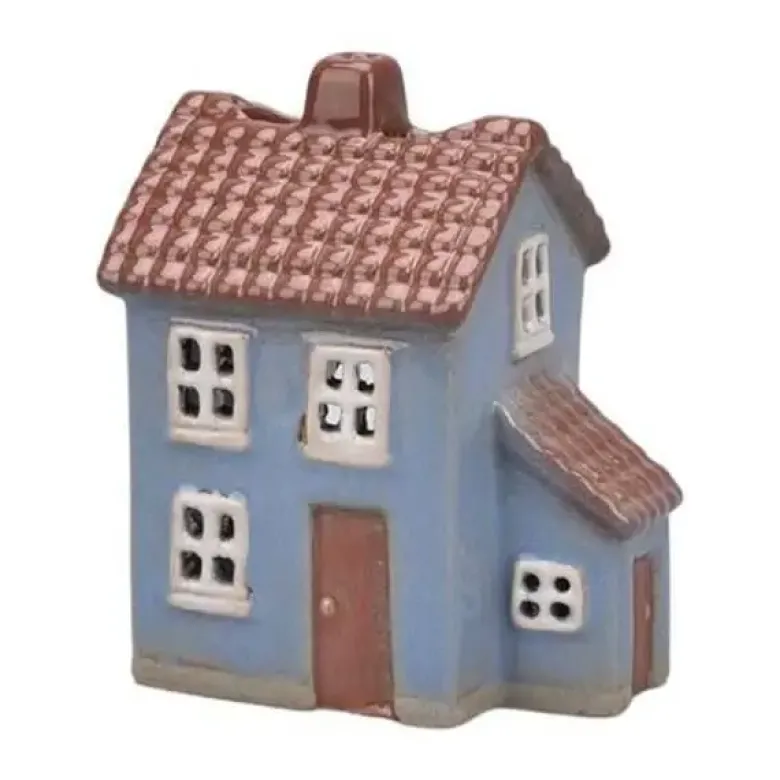 Det Gamle Apotek Keramikhus til fyrfadslys H10xW8xD6cm blå
