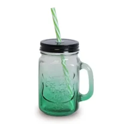 Drikkeglas med låg og sugerør 450 ml. grøn