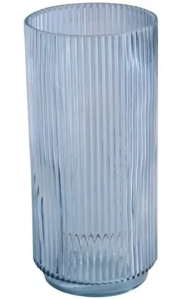 Flora vase rillet glas 12x25 cm blå