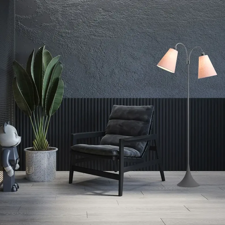 Fodgænger Gulvlampe grå m/støvet rosa skærme