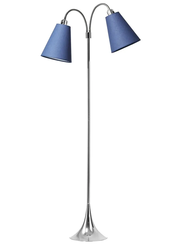 Fodgænger Gulvlampe krom m/dalablå skærme