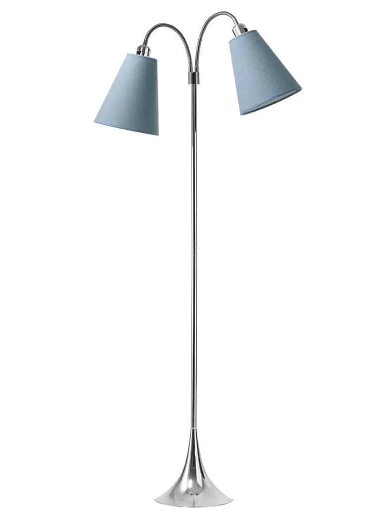 Fodgænger Gulvlampe krom m/støvet blå skærme