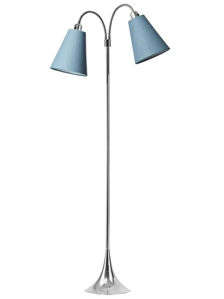 Fodgænger Gulvlampe krom m/turkis blå skærme