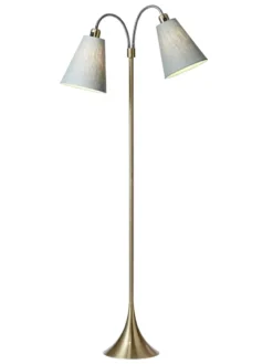 Fodgænger Gulvlampe messing m/lys turkis blå skærme