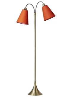 Fodgænger Gulvlampe messing m/orange skærme