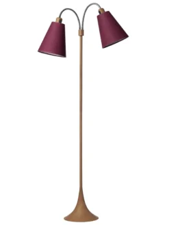 Fodgænger Gulvlampe trælook m/blommefarvet skærme