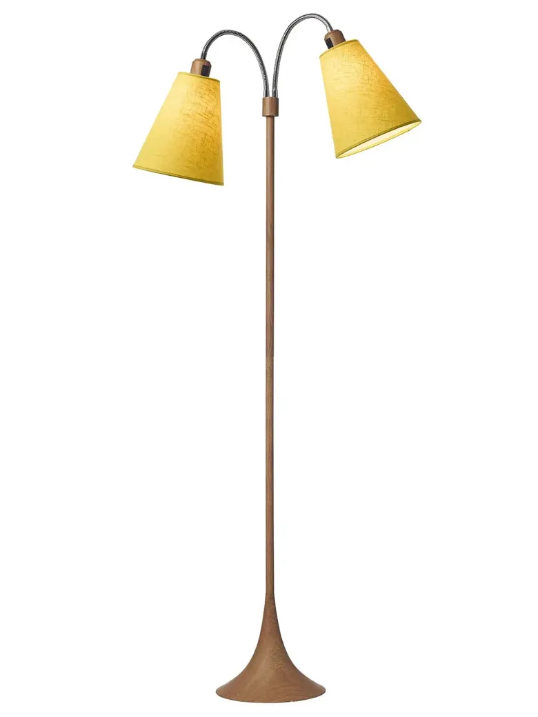 Fodgænger Gulvlampe trælook m/sennepsgul skærme