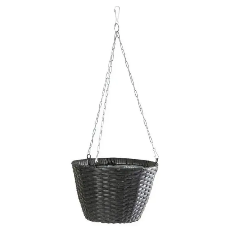 Hængeampel polyrattan flet sort 25x18 cm
