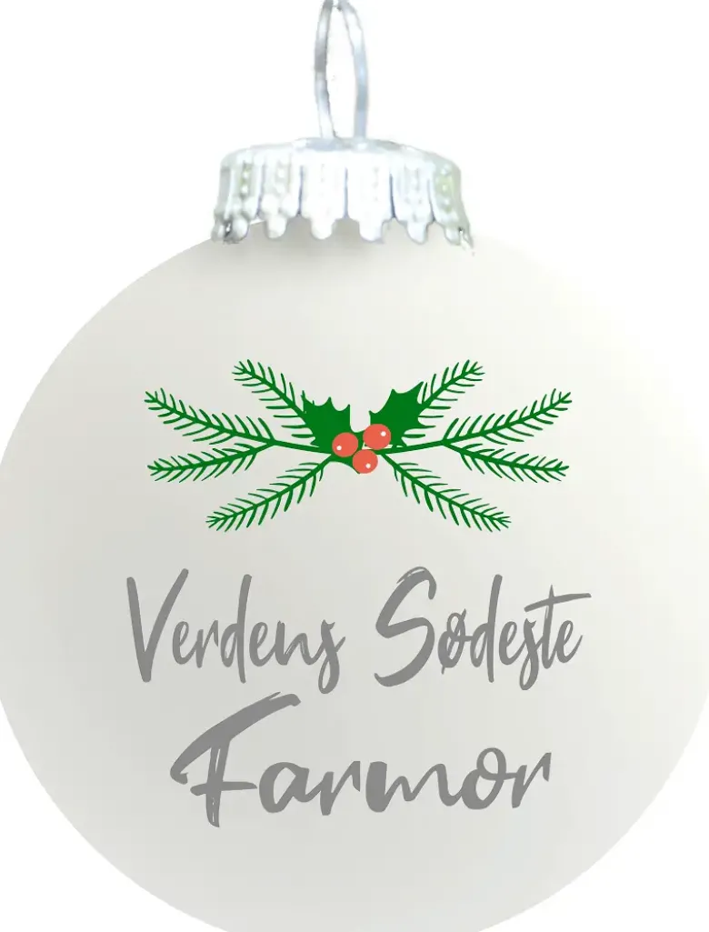 Julekugle mat hvid "Verdens sødeste Farmor"