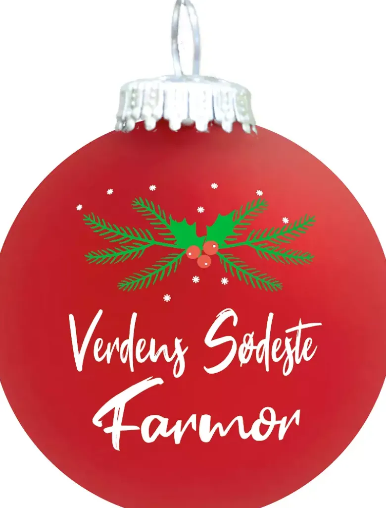 Julekugle Mat rød gran "Verdens Sødeste Farmor"