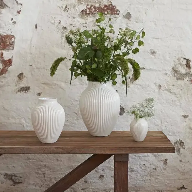 Knabstrup Vase med riller 35 cm hvid