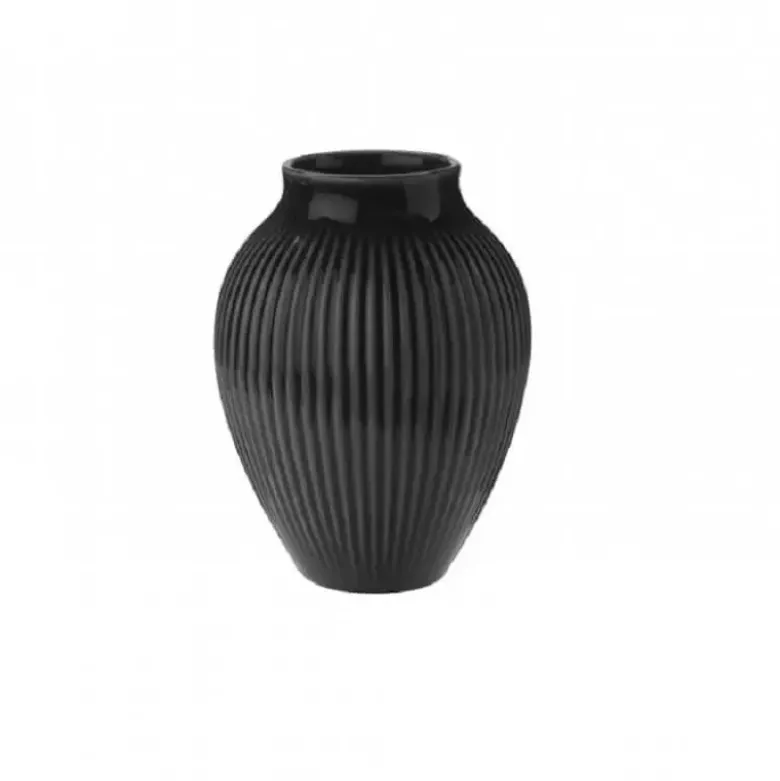 Knabstrup vase med riller 12,5 cm sort
