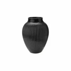 Knabstrup Vase med riller 20 cm sort