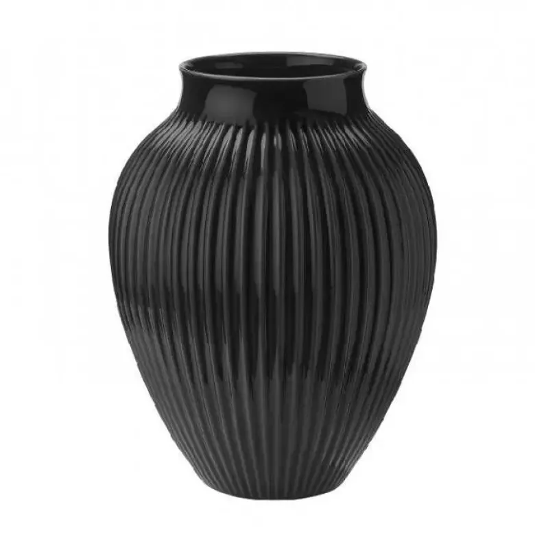 Knabstrup Vase med riller 35 cm sort