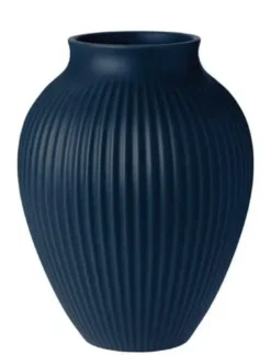 Knabstrup Vase med riller H27 cm mat mørk blå