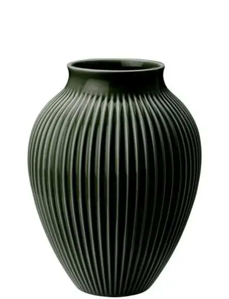 Knabstrup Vase med riller H20 cm Mørk grøn