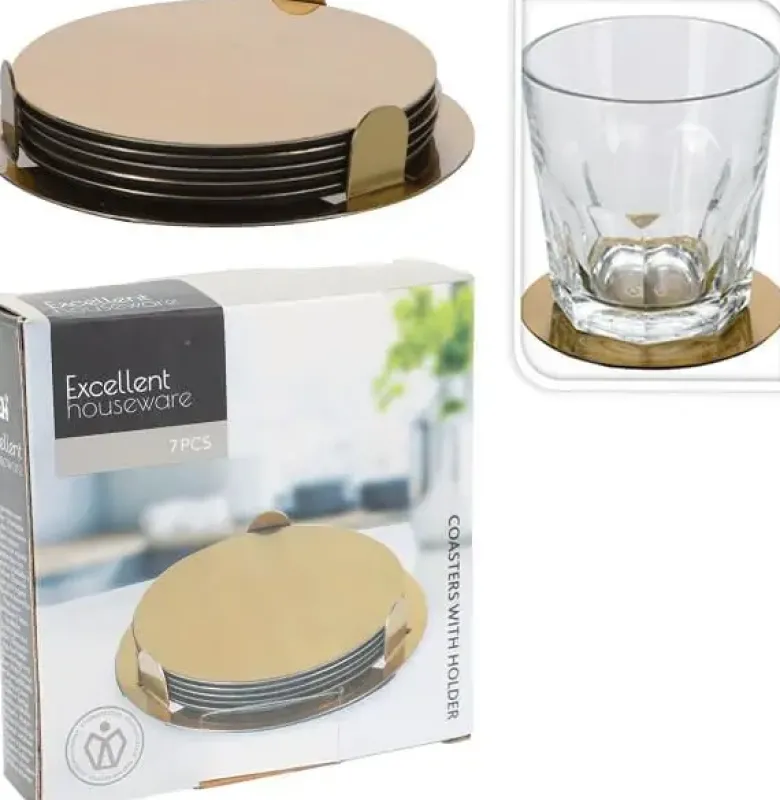 Koopman Coaster incl holder 6 stk guld
