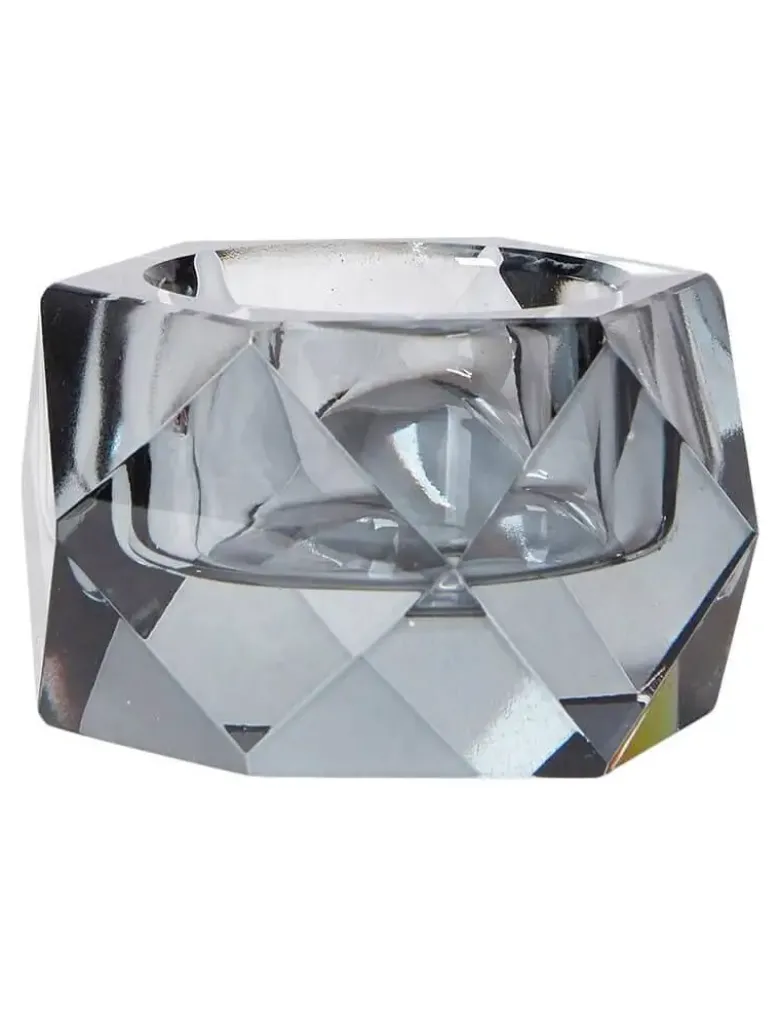 Krystal fyrfadsstage 6x4 cm glas mørk grå