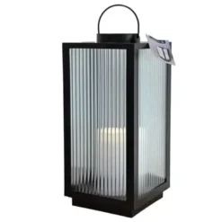 Lanterne med riflet glas og LED bloklys H48 cm.