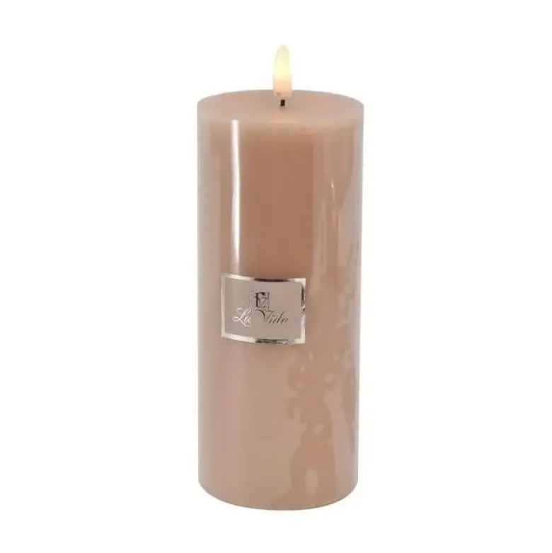 La Vida LED Bloklys m. statisk flamme - Champagne H18xØ7,4 cm