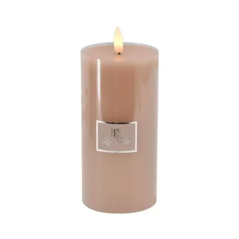 La Vida LED Bloklys m. statisk flamme - Champagne H15xØ7,4 cm