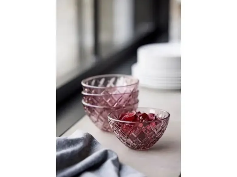 Lyngby Glas Sorrento skål Dia 12 cm 4 stk Pink