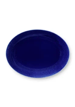 Lyngby Porcelæn Rhombe ovalt serveringsfad 35x26,5 mørke blå