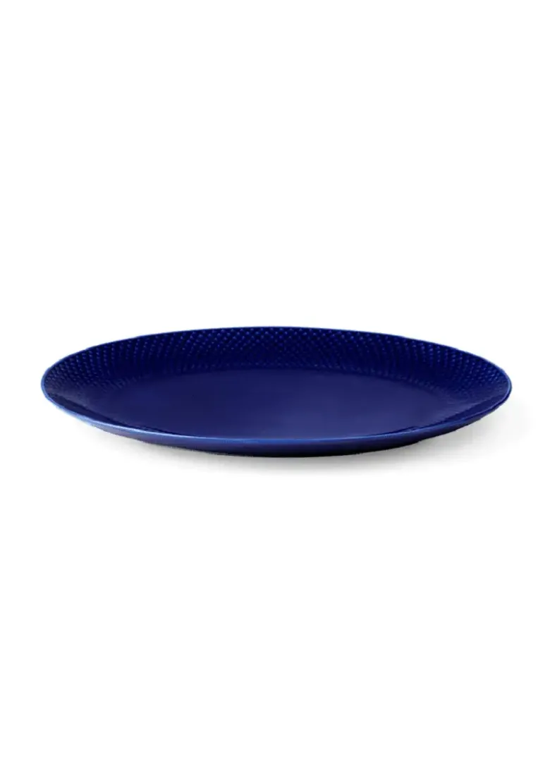 Lyngby Porcelæn Rhombe ovalt serveringsfad 35x26,5 mørke blå