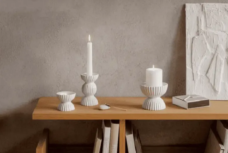 Lyngby Porcelæn Tura Fyrfadsstage Ø8 cm hvid