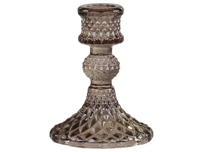 Lysestage m. diamantudskæring mocca H. 10 cm.