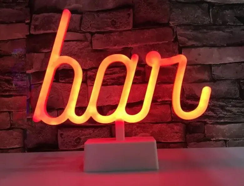 Neonskilt bar 25x8,5x22 cm til batteri inkl. 1 m USB-ledning