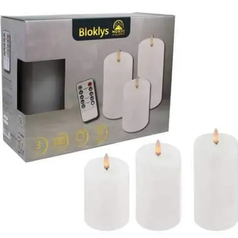 Nordic Glow LED Bloklys hvid 3-pak