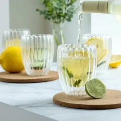 Olsen Home Dobbeltvæggede glas m. riller - 4 pak