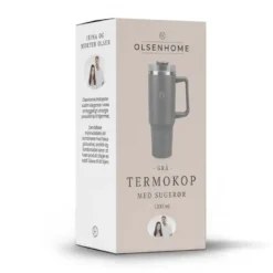 OlsenHome Termokop m. sugerør, 1200ml Grå